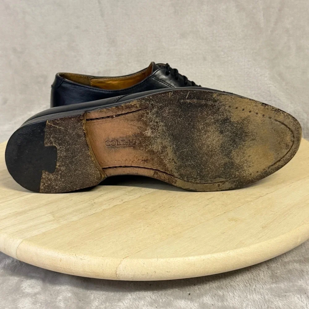 Cole Haan Mens Black Leather Cap Toe Brogue Derby Shoes Made in USA PM650 8C